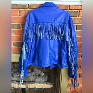 Yoki Electric Blue Leather Jacket with Fringe